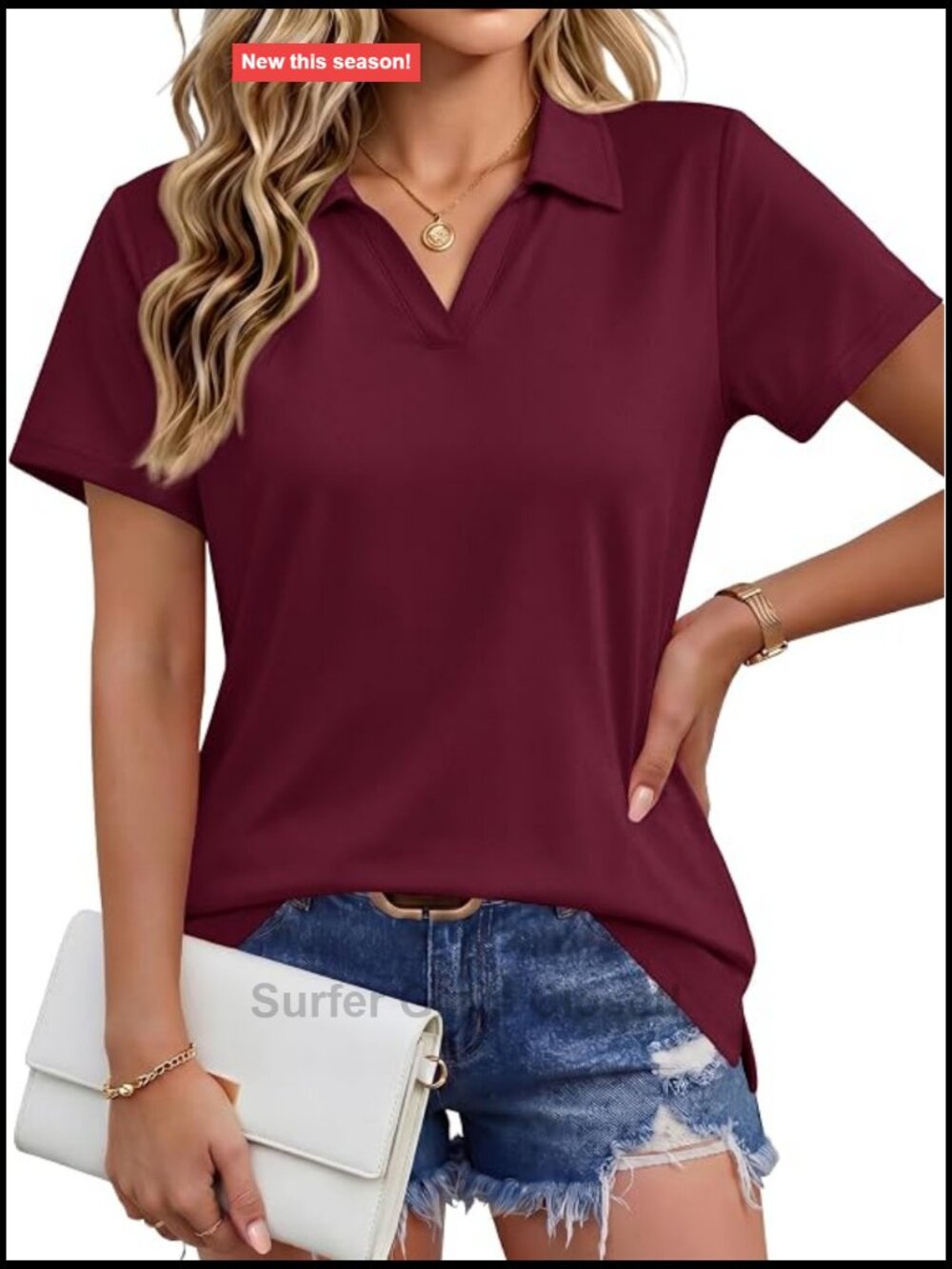 MAGCOMSEN Women's V-Neck Polo Shirt Short Sleeve Golf Tops